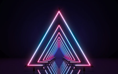 Futuristic Sci Fi Neon Tube Lights Glowing. Abstract Fluorescent Background. 3d Rendering