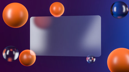 3D geometric glassmorphism banner template background. Transparent square made of clear glass with blur effect. 3d renderingの写真素材