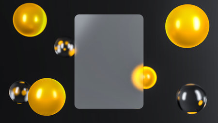 3D geometric glassmorphism banner template background. Transparent square made of clear glass with...