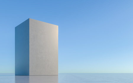 Minimalist concrete monolith block in open horizon landscape, 3d renderingの写真素材