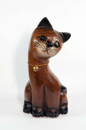 carved wooden catの写真素材