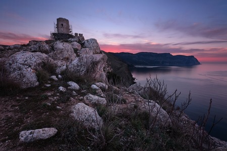 Chembalo old fort in Balaclava at dawn, Crimeaの写真素材