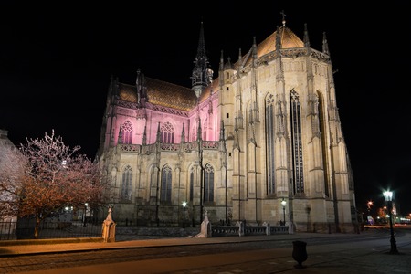 Kosice, Slovakia - april 11, 2015: The St. Elisabeth Cathedral at night is a Gothic cathedral april, in November 2015 in Kosice, Slovakia.のeditorial素材