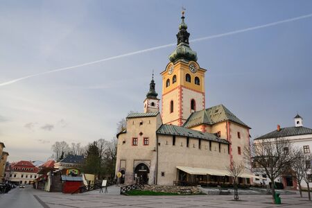 Banska Bystrica - April 13: Town Castle Barbakan at evening in Banska Bystrica, Slovakia on April 13, 2015. Castle located at the edge of SNP Square of Banska Bystrica town in Slovakia. This castle is declared as National Cultural Heritage of Slovakia.のeditorial素材