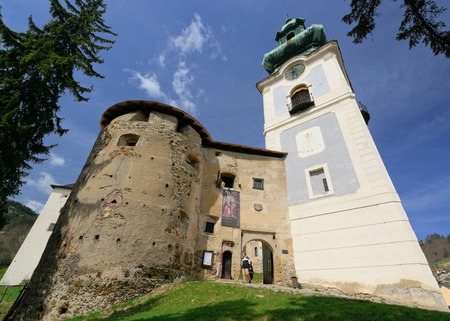 Banska Stiavnica, Slovakia - April 14: Old medieval castle in Banska Stiavnica dating from the 13th century with its most important part - the temple of the Virgin Mary on April 14, 2015 in Banska Stiavnica, Slovakiaのeditorial素材