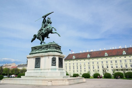 Vienna, Austria - April 16, 2015: Equestrian statue of Archduke Charles of Austria Erzherzog Karl, Imperial palace Hofburg, Heldenplatz, Vienna, Austria at April 16, 2015.のeditorial素材