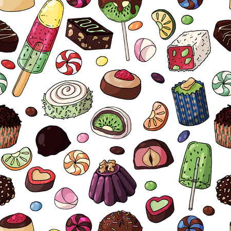 Multicolored vector candies. Color pattern of objects on the sweet theme.のイラスト素材