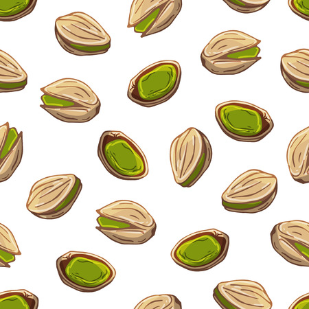 Pattern of vector colorful illustrations on the nutrition theme; set of pistachios. Realistic isolated objects for your design.のイラスト素材