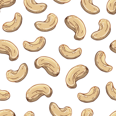 Pattern of vector colorful illustrations on the nutrition theme; set of cashews. Realistic isolated objects for your design.のイラスト素材
