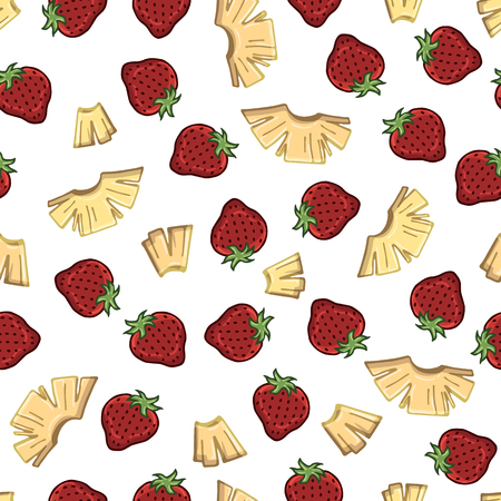 Pattern of vector colorful illustrations on the vegetarianism theme: various types of fruits. Isolated editable objects for your design.のイラスト素材