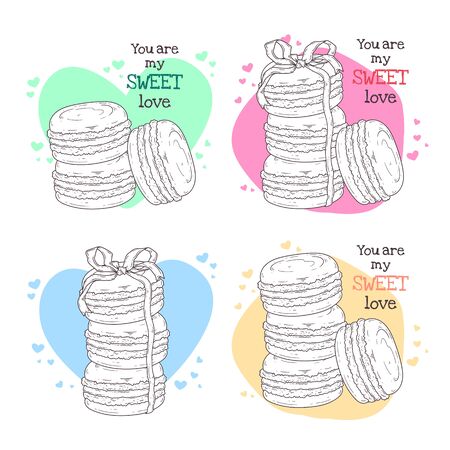Vector hand drawn illustrations. Realistic french dessert - macaroons.のイラスト素材