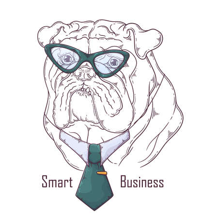Hand drawn bulldog with tie Vector. Isolated objects for your design. Each object can be changed and moved.のイラスト素材