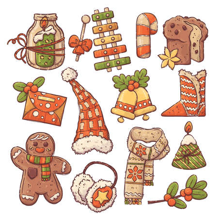 Hand drawn Christmas elements collection Vectorのイラスト素材