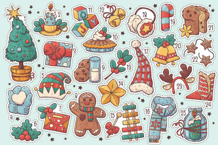 Hand drawn Advent Christmas Calendar Vectorのイラスト素材