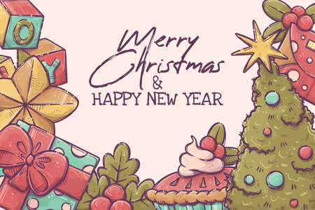 Hand drawn Christmas background Vectorのイラスト素材