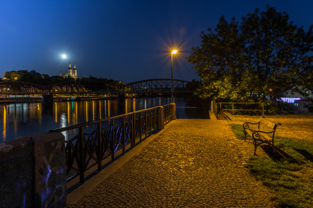 Prague river at night St Peter and Paulsの写真素材