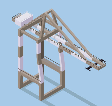 Vector isometric illustration of cargo crane. Port crane in docks.のイラスト素材