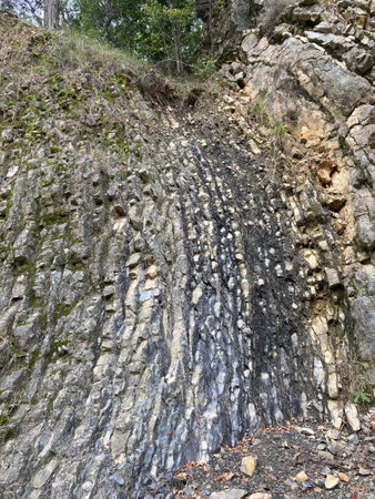 Unusual rock structure, stone pattern, layered veins, rock structuresの写真素材