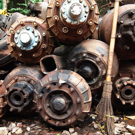 Old heavy truck trailer axleの写真素材