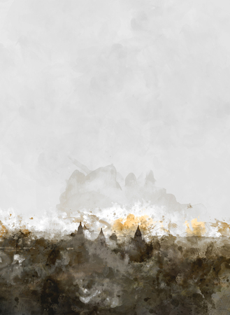 burmese ancient city, digital watercolor paintingの写真素材