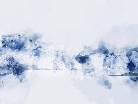 Abstract mountains landscape on white background, digital watercolor paintingの写真素材