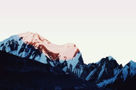 Mountain peaks with morning light on white background