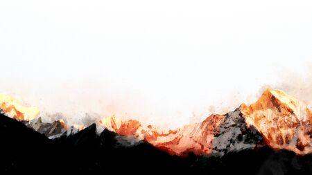 Abstract mountain ranges in morning light,  digital watercolor paintingの写真素材