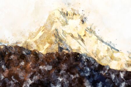 Abstract mountains with splash of ink,  digital watercolor paintingの写真素材
