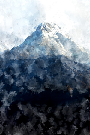 Abstract mountain peak, digital watercolor paintingの写真素材