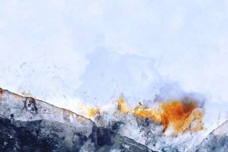 Abstract mountains with splash of ink,  digital watercolor paintingの写真素材