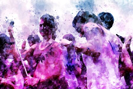Holy festival in India, digital watercolor painting in pink の写真素材