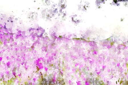 Abstract pink flower on grunge and splashed watercolor background, digital watercolor paintingの写真素材