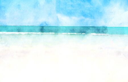 Sea and sand beach in summer watercolor painting, digital illustrationの写真素材