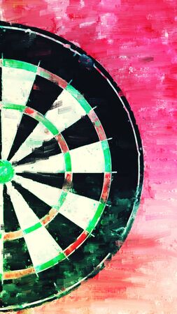 Acrylic painting of dart board in red backgroundの写真素材