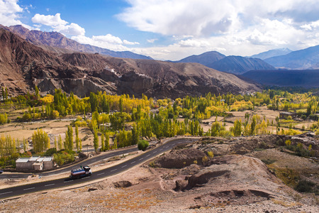 A road runs through it in the Valley in Ladakh, India