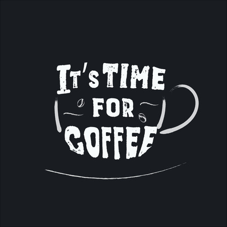 Coffee quote lettering phrase of It is time for coffee. White text on black backgroundのイラスト素材