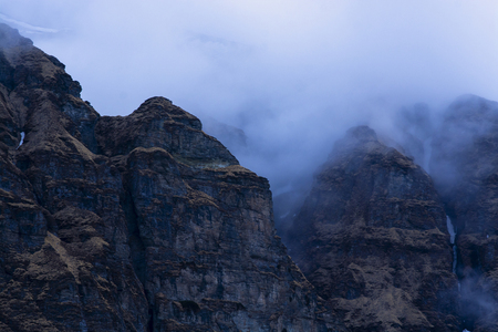 Rock Mountains with mist in the morningの写真素材