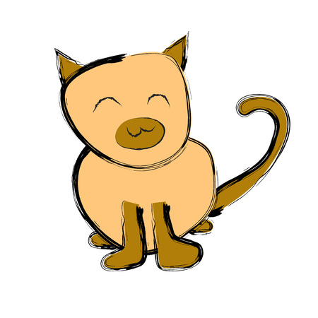 Hand drawn style of cute smiling cat on white backgroundのイラスト素材