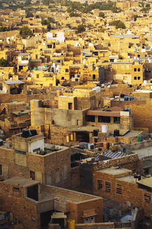 Jaisalmer is called the golden city because their houses was built from limestones that have golden color, Jaisalmer, Rajasthan State, Indiaの写真素材