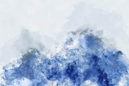 Abstract mountains landscape on white background, digital watercolor paintingの写真素材