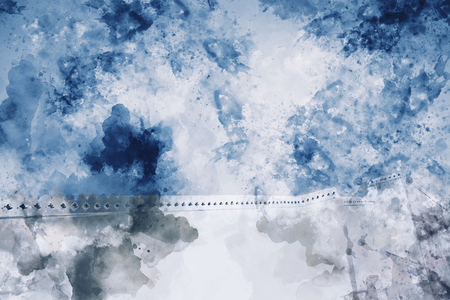 Watercolor abstract painting of wall in blue tone, digital paintingの写真素材