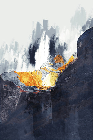 Abstract painting of mountain in dark tone , Digital paintingの写真素材