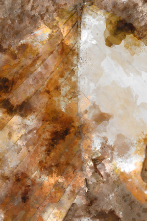 Abstract watercolor painting of dried leaves in orange toneの写真素材