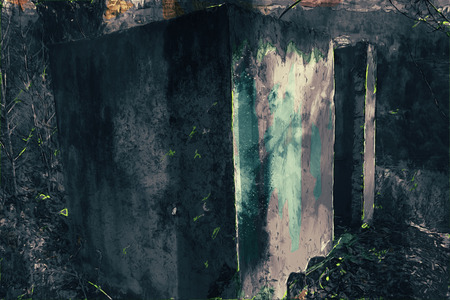 Digital painting of house in dark tone, scary ghost houseの写真素材