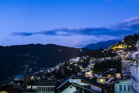 Gangtok, Sikkim, India - December 12, 2018: Gangtok City in the evening with lamp lights from houses, Gangtok, Sikkim, Indiaのeditorial素材