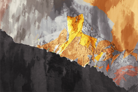 Abstract painting of mountain in hot tone , Digital paintingの写真素材