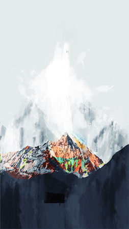 Abstract painting of mountain peak in dark tone , Digital paintingの写真素材