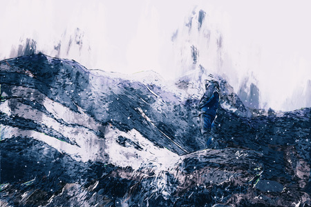 Abstract painting of mountains in cool tone , Digital paintingの写真素材