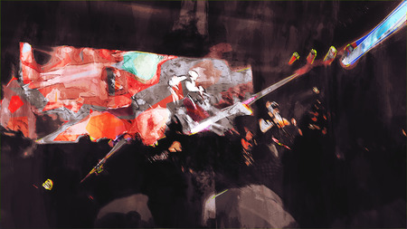 Digital abstract painting of modern concert, party in hallの写真素材