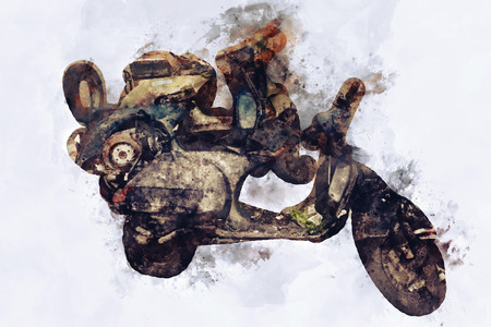 Abstract painting of old motorcycles in vintage tone, digital paintingの写真素材